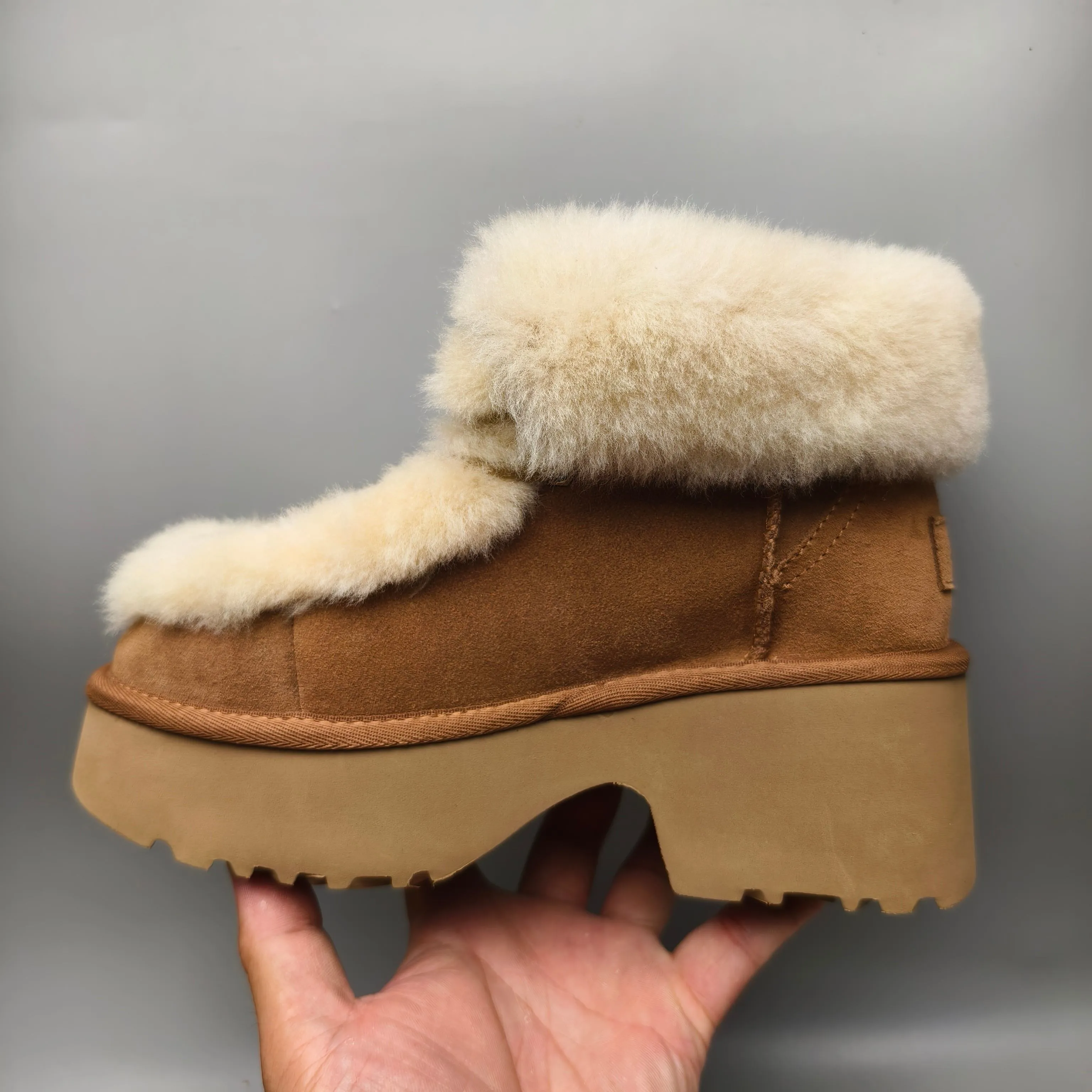 💰 600 UGG sheepskin all-in-one snow boots 1532 Song Yuqi’s same style, Esme wedge-heeled short boots, overflowing lace-up style, color: maroon, mustard, matching size: 35-41